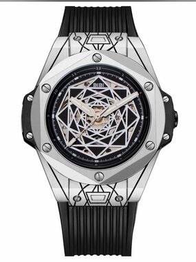 BiBi Silver Geometric Dial with Black Strap